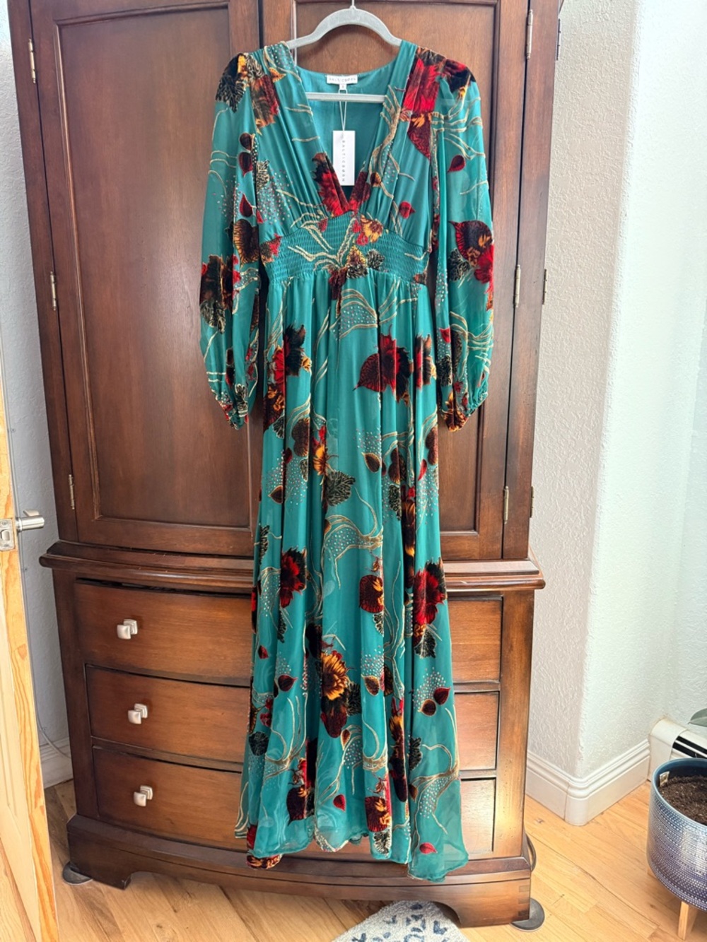 Baltic Born Teal Maxi Dress with Red and Brown Floral Print